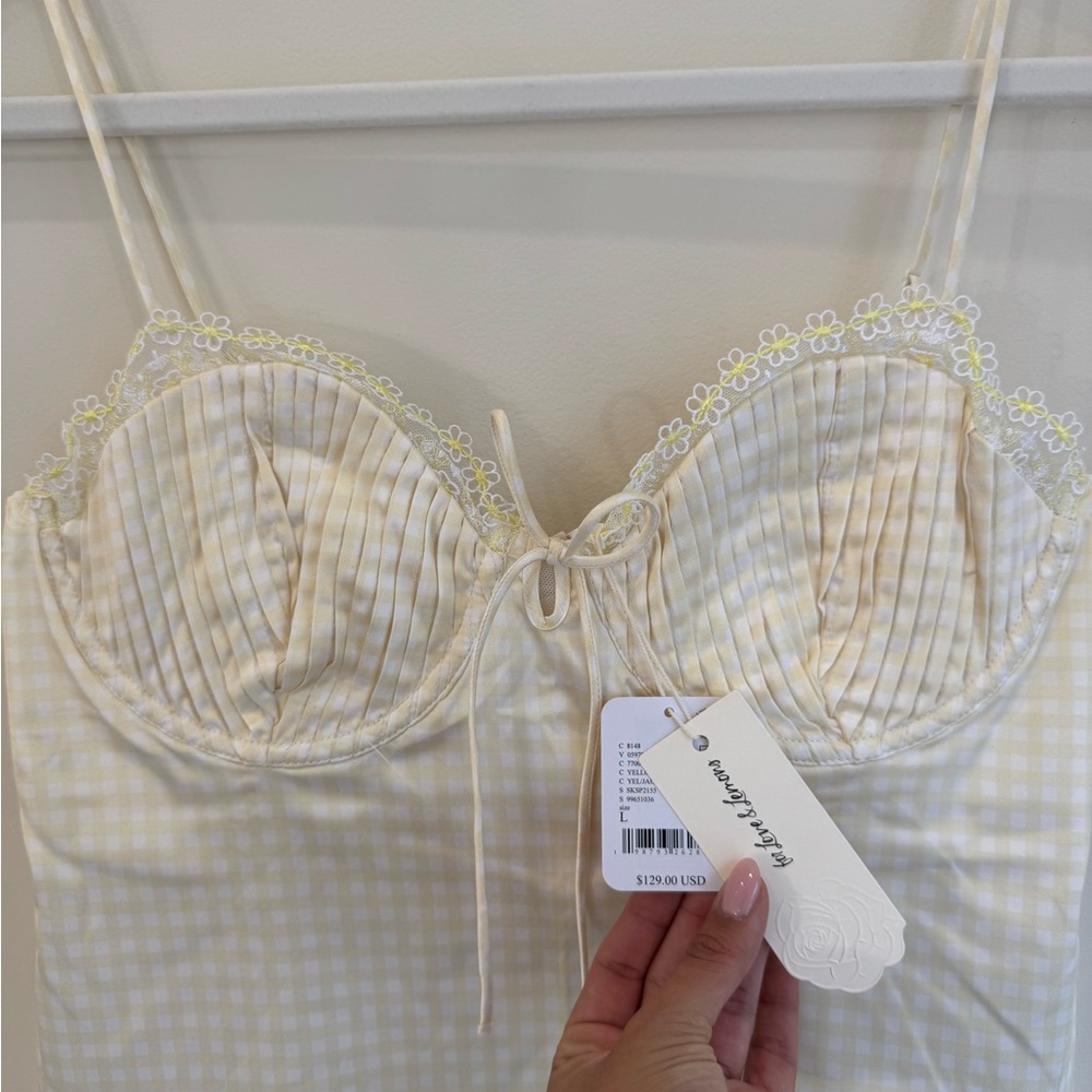 NWT FOR LOVE & LEMONS X FP YELLOW GINGHAM PALOMA TOP- SIZE L - Picture 4 of 6